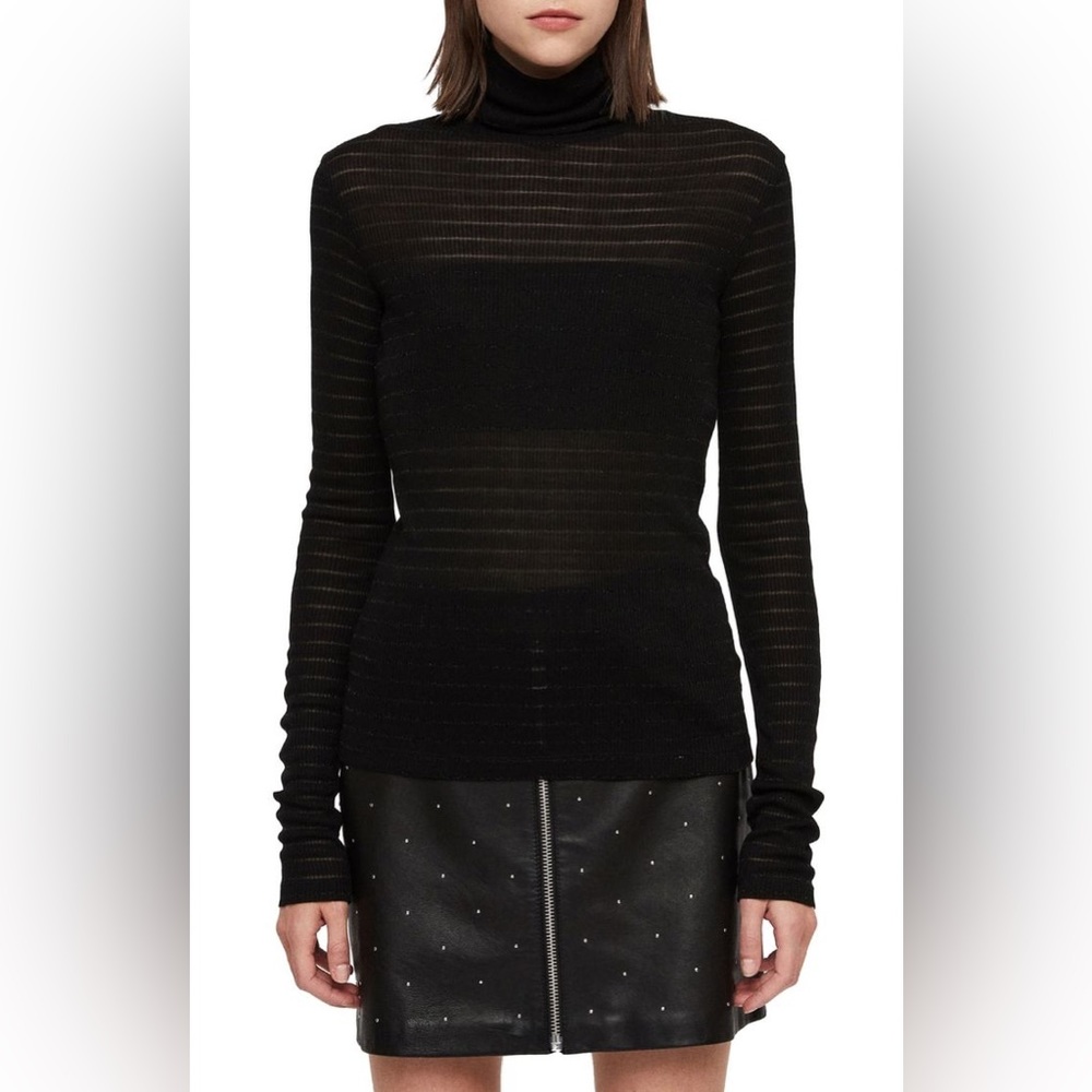 All Saints Esme Shimmer Striped Turtleneck Top Size L